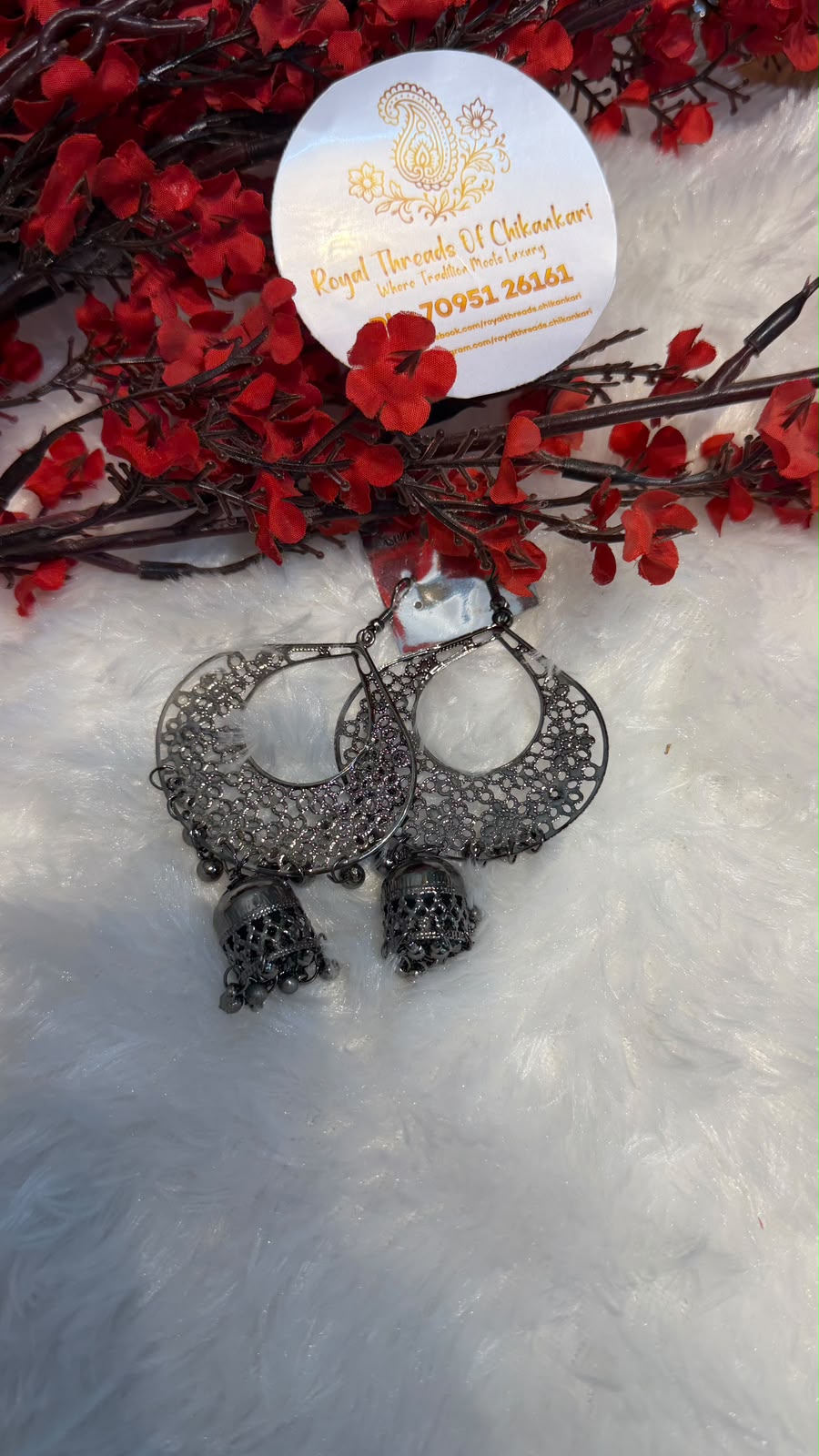 Oxidized Silver Jhumka Earrings – Intricate Traditional Design