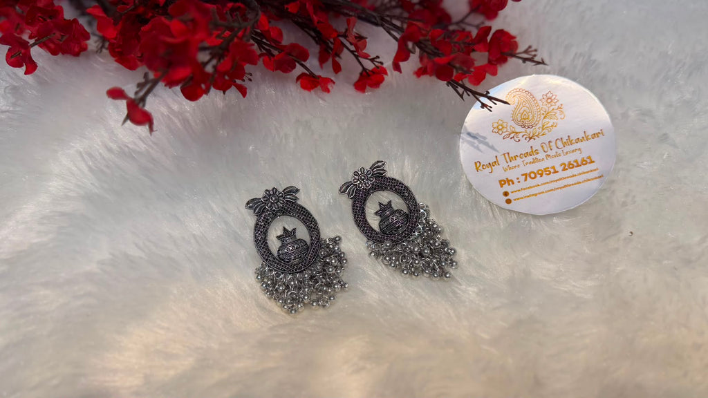 Oxidized Silver Jhumka Earrings – Intricate Traditional Design