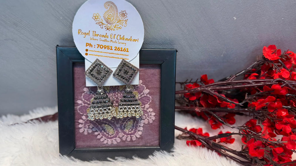 Oxidized Silver Jhumka Earrings – Intricate Traditional Design