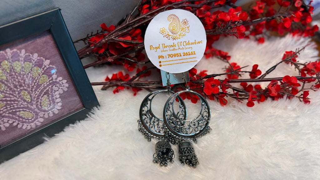 Oxidized Silver Jhumka Earrings – Intricate Traditional Design