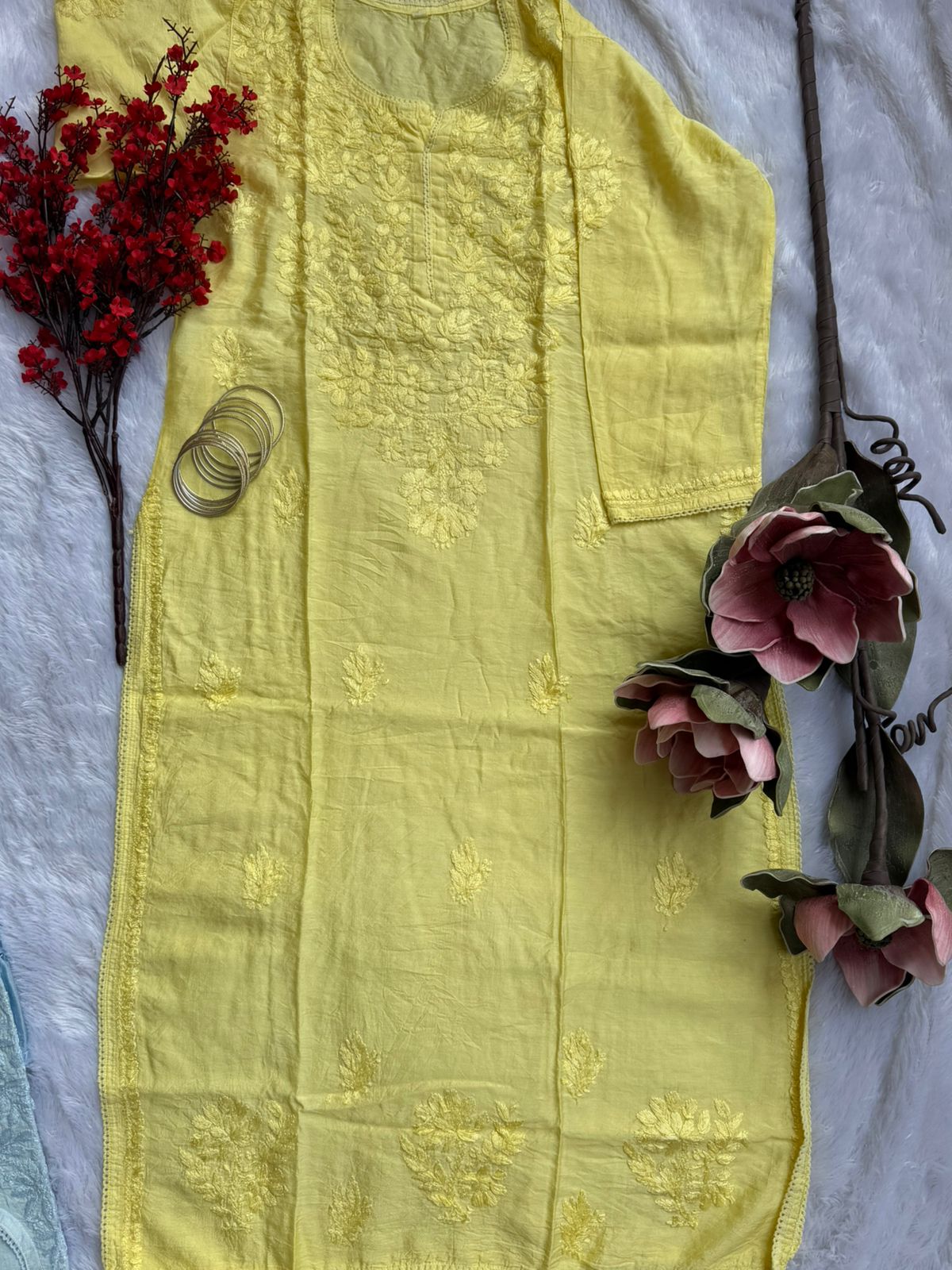 Chanderi Chikankari Kurti