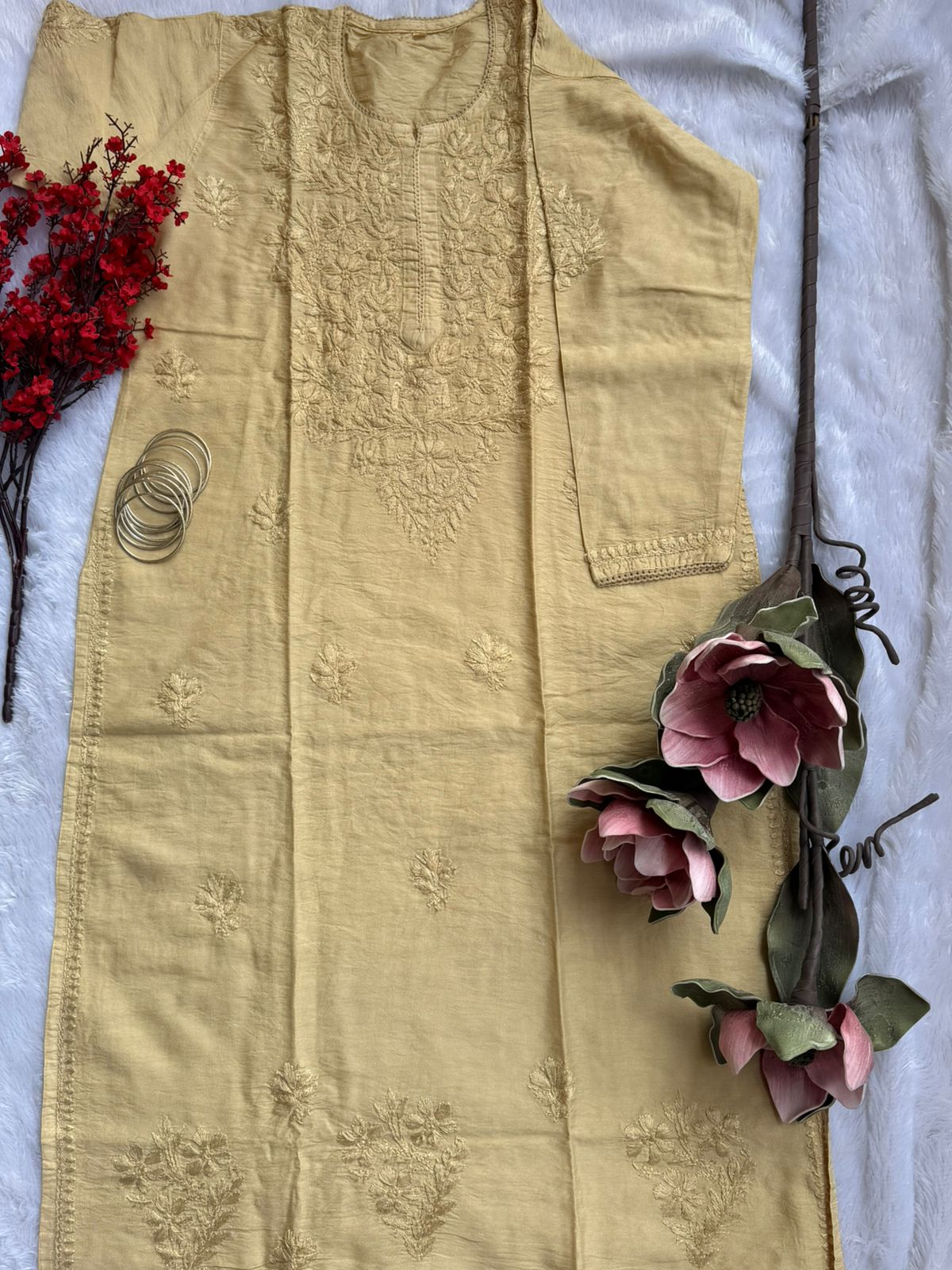 Chanderi Chikankari Kurti