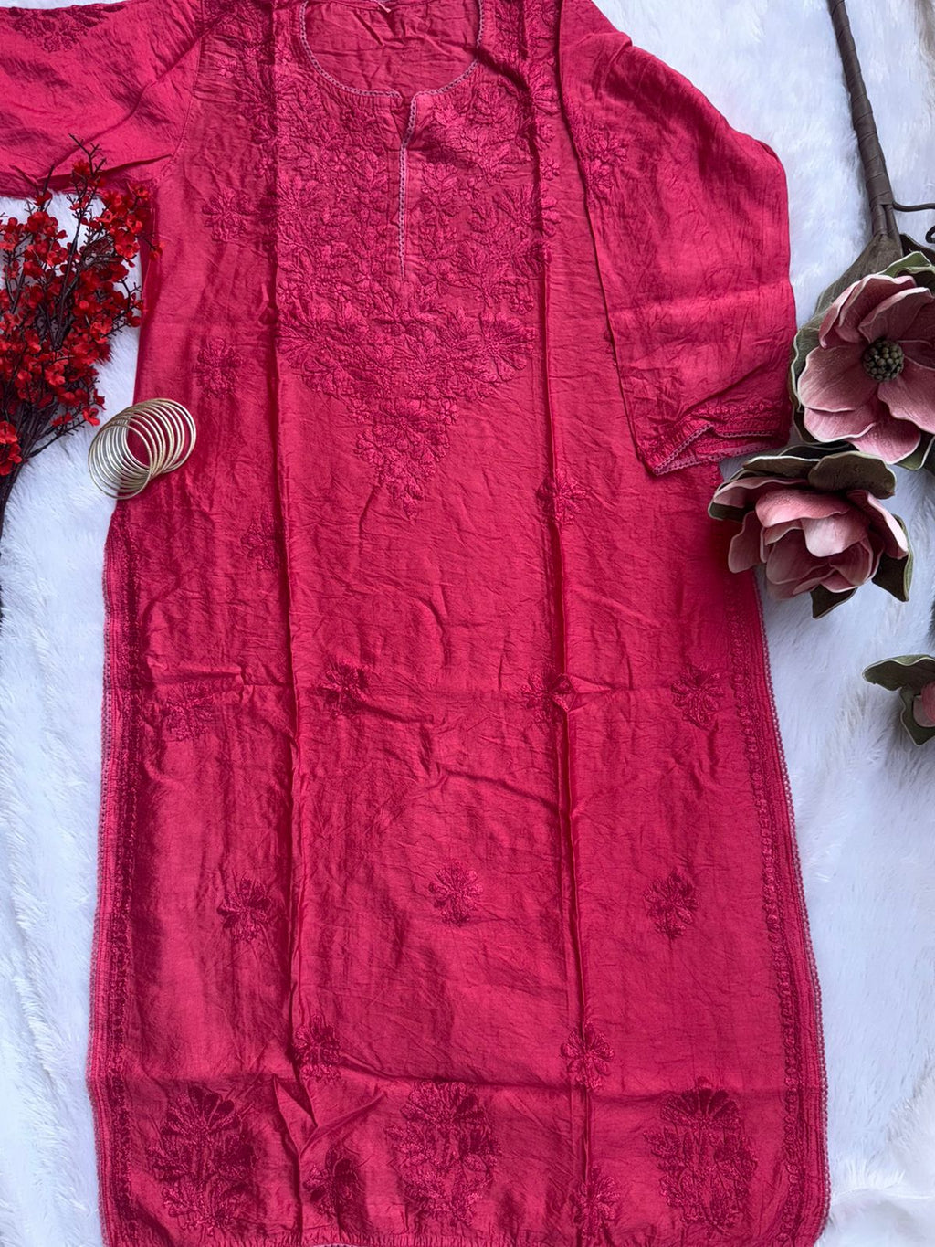 Chanderi Chikankari Kurti