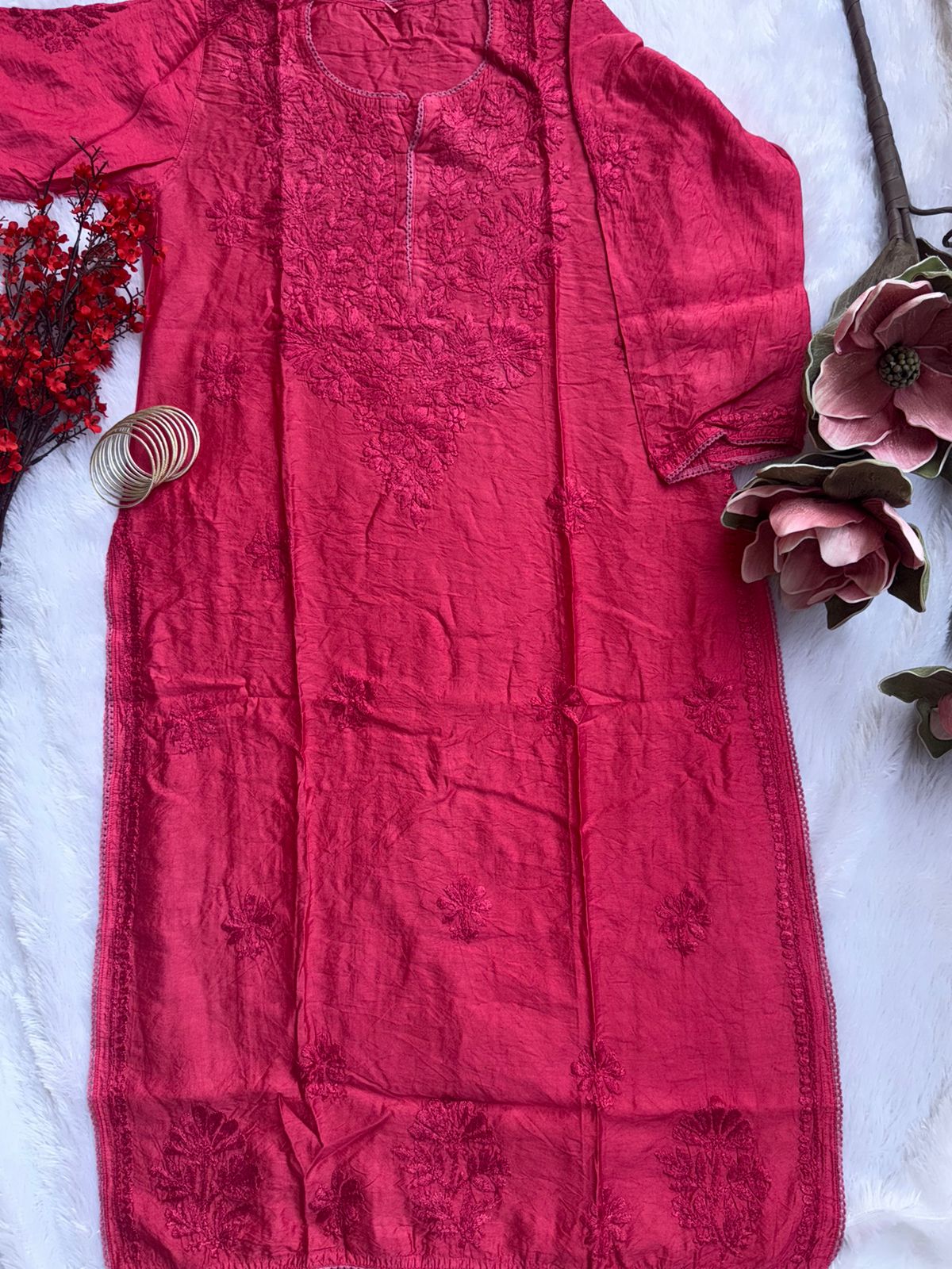 Chanderi Chikankari Kurti