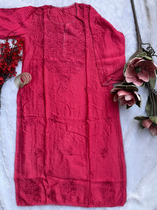 Chanderi Chikankari Kurti