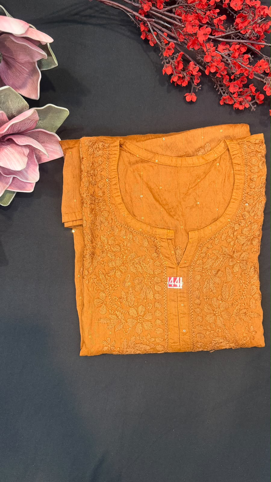 Mul Chanderi Kurti with Sequence work