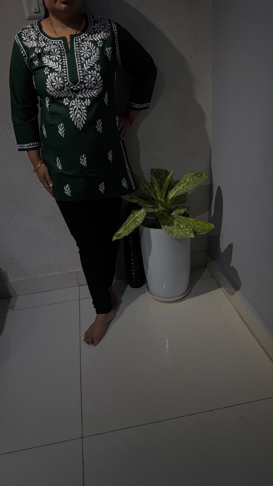 Pure Cotton Dark Green Chikankari Short Kurti