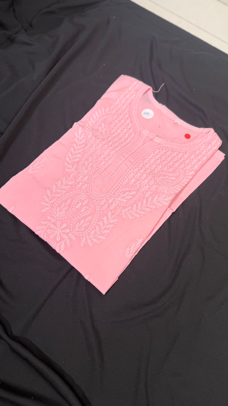 Pure Cotton Baby Pink Chikankari Short Kurti