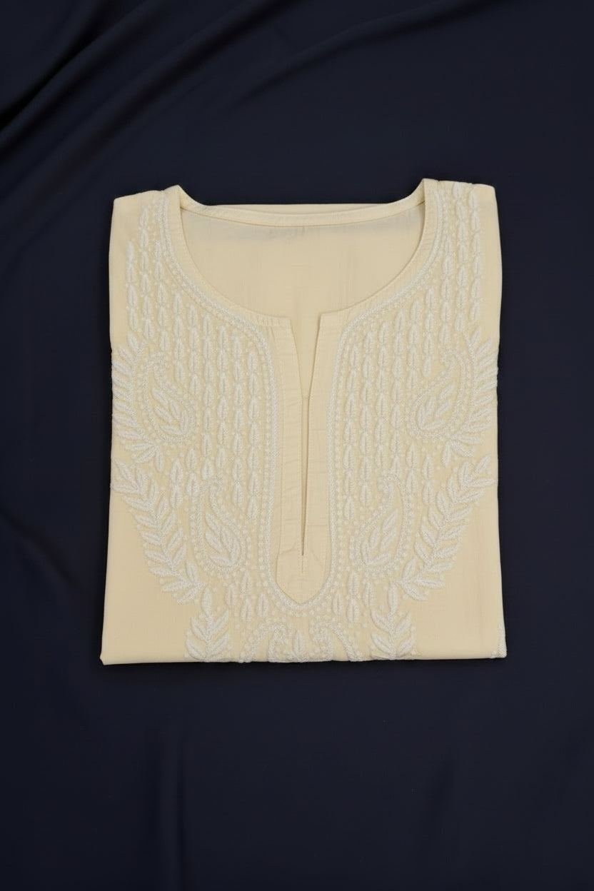 Pure Cotton Butter Yellow Chikankari Short Kurti