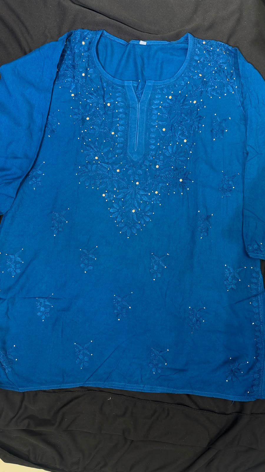Pure Cotton Short Chikankari Kurti with All-Over Mukesh Work