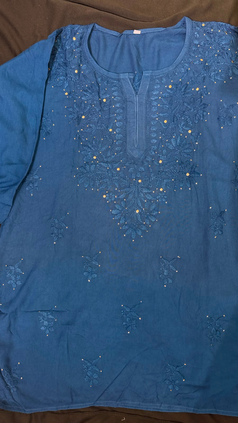 Pure Cotton Short Chikankari Kurti with All-Over Mukesh Work